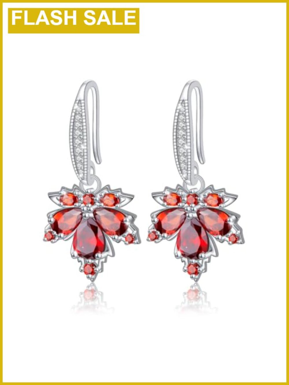 S925 Sterling Silver 14k Gold Plated Maple Leaf Dangle Hoop Earrings